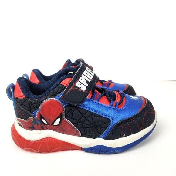 Marvel Spider-Man Light Up Sneakers Shoes Black Red Toddler Boys sz 7 *see desc* - Picture 1 of 6